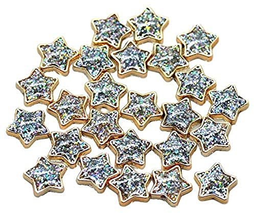 25pcs Gold Resin Stars Cabochons with Iridescent Glitter Sparkle Dots Flat Back Embellishments for Crafts