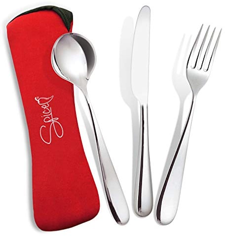 SPICE - Set 3 Posate Portatili da Viaggio Campeggio in Acciaio Inox - Forchetta Coltello Cucchiaio