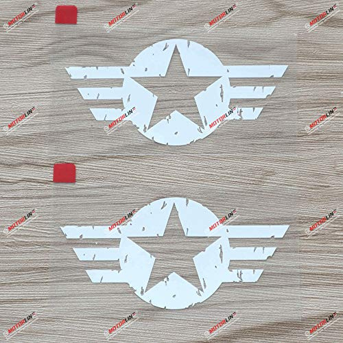 2er-Set Weiß, 10,2 cm Air Force Star WW2 Decal-Aufkleber, Auto-Vinyl, für Jeep, im Used-Look, a
