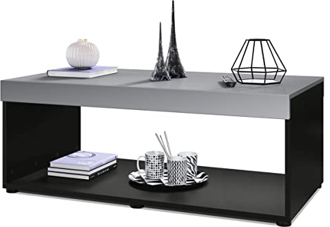 Vladon Couchtisch Pure, Made in Germany, Wohnzimmertisch in Kastenform, Schwarz matt/Graphit Seidenmatt (104 x 40,5 x 58 cm)