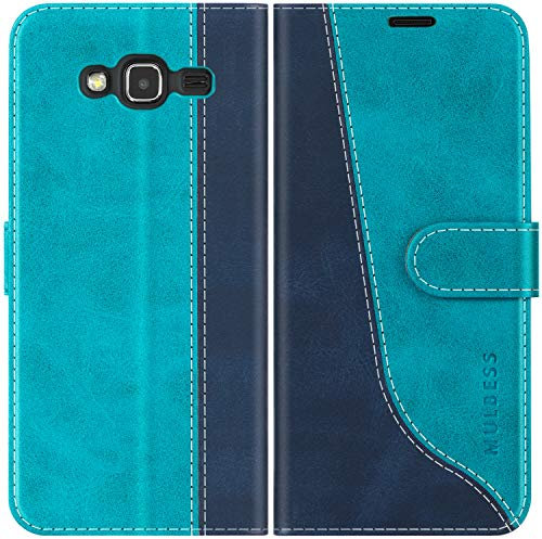 Mulbess für Samsung Galaxy J3 / J3 Duos 2016 Hülle, Handyülle Leder mit Kartenfach, Klapphülle mit Magnetverschluss, Flip Case Etui Handytasche Schutzhülle, Stilvoll Mint Blau