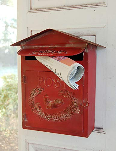 Windschief-Living Briefkasten, Metall, Wandmontage, Rot, Shabby Chic Stil, Kaminrot