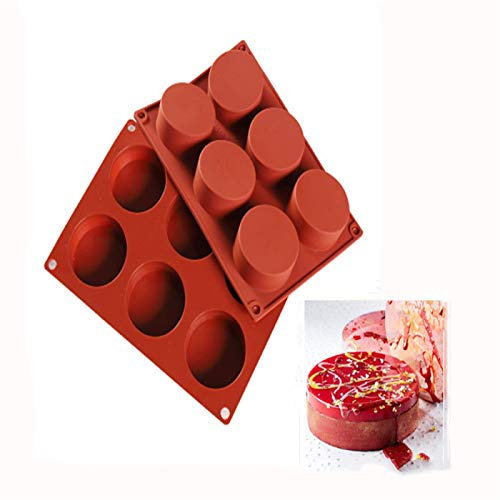 6 Cavity Large Round Disc Candy Silicone Molds, Cylinder Chocolate Cookie Mold for Making Chocolate Candy Soap Muffin Cupcake Brownie Cake Pudding Baking Tools, 2 Pcs