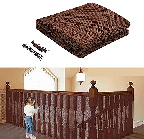 3 Meter Treppen Schutznetz,Treppengeländer Sicherheitsnetz,Safety Net,Treppe Geländer Zaun Mesh,Sicherheitsnetz für Kinder,Schutznetz Treppe,Baby Balkonnetz (Braun)