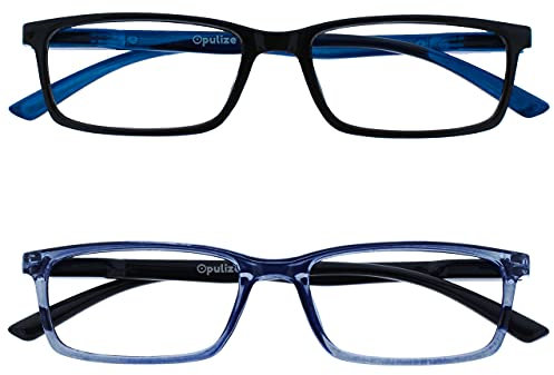 OPULIZE See 2 Pack Blue Light Blocking Reading Glasses Black Blue Computer Gaming Anti Glare Mens Womens BB9-13 +1.50