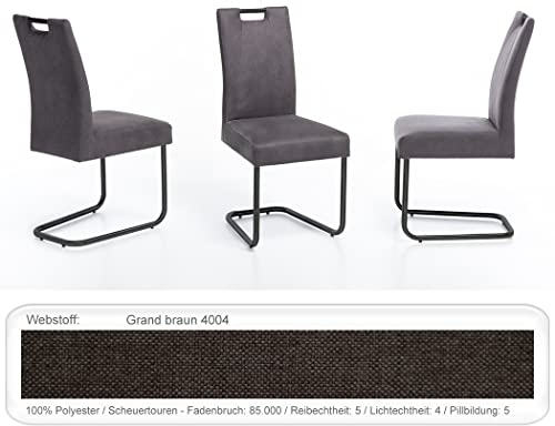 expendio 4X hochwertiger Schwingstuhl Kato mit Griff Gestell schwarz matt Freischwinger Esszimmerstuhl Küchenstuhl Verschiedene Varianten, Bezugstoff:Grand braun