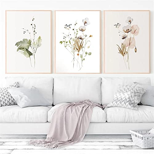 Sarah Duke 3er Set Poster, Blumen Pflanze Modern Wandbilder Kunstposter, Ohne Rahmen Leinwandbilder, Einfacher Stil Wanddeko für Schlafzimmer und Wohnzimmer (50 x 70 cm)