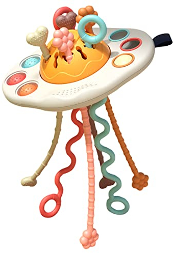 Relax love Baby Sensorisches Spielzeug,Montessori Spielzeug UFO Silikon Zugschnur Zahn Spielzeug ab Kinder ab 1 Jahr für Kleinkinder, Reisespielzeug, Feinmotorik Spielzeug, Lernspielzeug