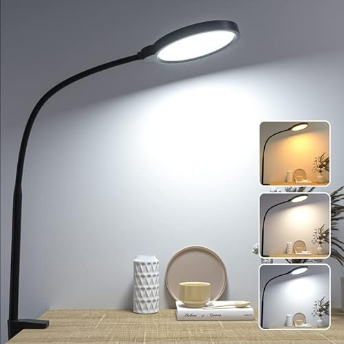 Schreibtischlampe LED Dimmbar Tischlampe 3 Farb 10 Helligkeitsstufen Lampe Schreibtisch Klemmbar Kinder,Flexible Leselampe für Zuhause,BüRo,Lesen,Nachttischlampe Usb-Anschluss,Verstellbar,Schwarz
