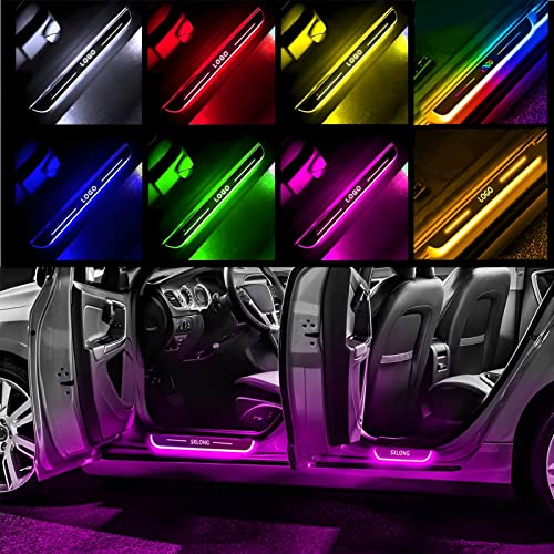 SXLONG 4Stück LED-Induktionslicht einstiegsleisten,Personalisiert LOGO/Text 7Farben LED Innenbeleuchtung Auto,Verkabelungsfreie wasserdicht LED Willkommenslicht CarDoor Geschenke für alle Automodelle