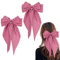 Bekecidi Lot de 2 Pinces à Cheveux avec Grand Nœud, Couleur Unie, Barrette Française avec Long Satin Soyeux, pour Adultes, Adolescents Et Femmes (Rose)