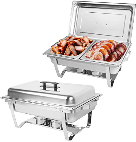 IMACONE Chafing Dish Buffet 2er-Set, 8QT Edelstahl Rechteckige Chafers und Buffetwärmer Sets für Catering, Deckel, Kraftstoffhalter für Event Party Urlaub