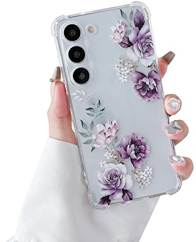 DEFBSC Weiche Hülle Kompatibel mit Samsung Galaxy S23, Transparent Florale Blumen Muster Design für Mädchen Klar TPU Dünne Stoßfest Kratzfestes Handyhülle Schutzhülle - Lila Pfingstrose