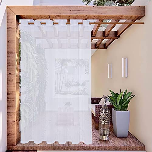XQKXHZ Outdoor Vorhang Wetterfest Transparent Weiße Mit Obere Ösen,Sichtschutz Wasserdicht Outdoorvorhänge Gardine Aus Voile Für Wohnzimmer, Terassen, Pergola, Cabana Und Pavillon,254x274cm(W x L)