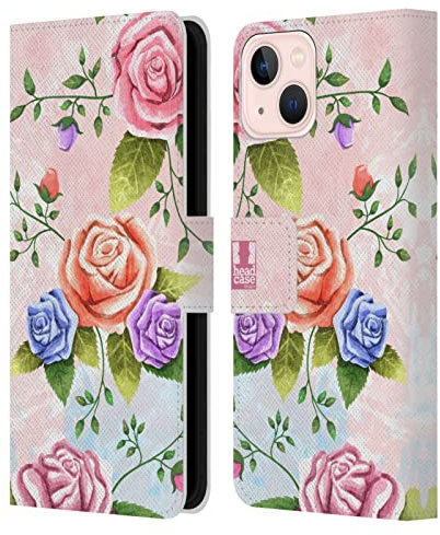 Head Case Designs Rosa Florales orgánicos Carcasa de Cuero Tipo Libro Compatible con Apple iPhone 13