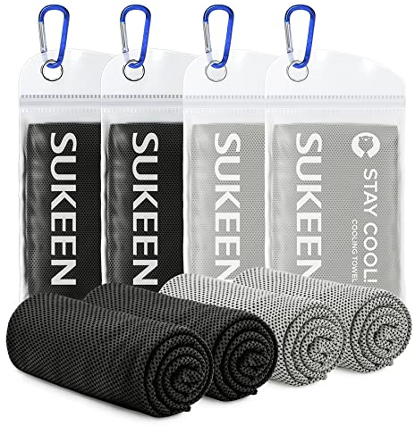 Sukeen Kühlhandtuch Kühltuch 4 Stück(101.6x30.5 cm), Kühlendes Handtuch Fitness Cooling Towel Gym Golf Yoga Sporthandtuch handtücher für Hals Gesicht, 2 2 * Schwarz + 2 * Grau