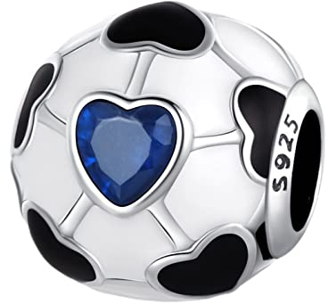 Amuefer Soccer Ball Charms für Armbänder 925 Sterling Silber Fußball Bead Anhänger für Halsketten Geschenke für Frauen