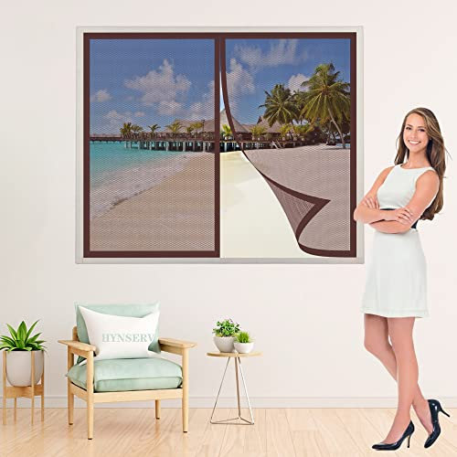 Magnet Fliegengitter Fenster Insektenschutz 135x115cm Braun Insektenschutzgitter Terrassentür-Magnetische Adsorption Moskitonetz Fenster Kinderleichte Klebemontage Ohne Bohren