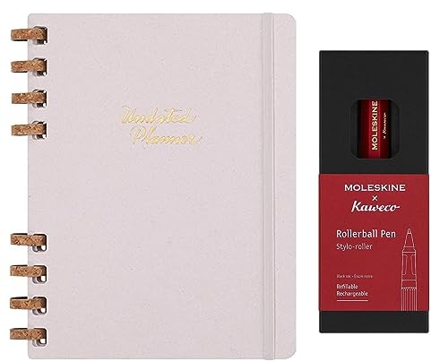 Moleskine x Kaweco Rollerball Refillable Pen in ABS plastic for Writers, Note-takers, Refill 0.7 mm Undated Planner, 12-Month Spiral Planner with Hard Cover