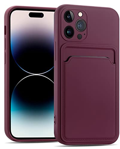 CoolGadget Handyhülle mit Kartenfach für iPhone 14 Pro Lila | Silikon Case mit Kartenhalter auf der Rückseite, stoßfest, erhöhter Kameraschutz, dünn