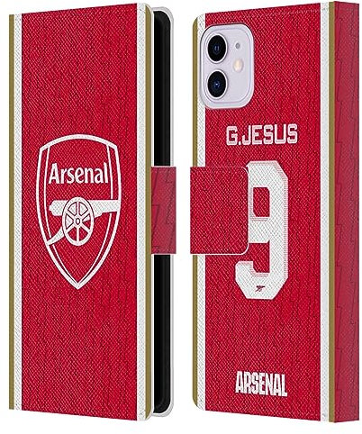 Head Case Designs Officially Licensed Arsenal FC Gabriel Jesus 2023/24 Players Home Kit Leather Book Wallet Case Cover Compatible With Apple iPhone 11