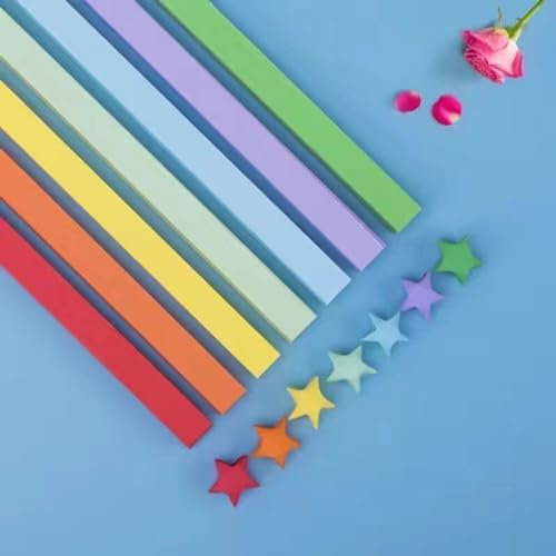 JIMCOM 540 Sheets Star Origami Paper 7 Assortment Color Star Paper Strip Double Sided Origami Stars Paper Solid Color Lucky Star Decoration Paper Strips DIY