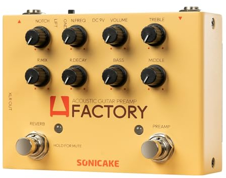 SONICAKE Acoustic Guitar Effects Pedal Preamp Chorus Delay Reverb Dual Footswitch Acoustic Pedal with XLR Output A Factory