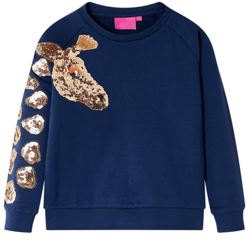 Kinder Sweatshirt Giraffe aus Pailletten Langarmshirt Pullover Marineblau 128