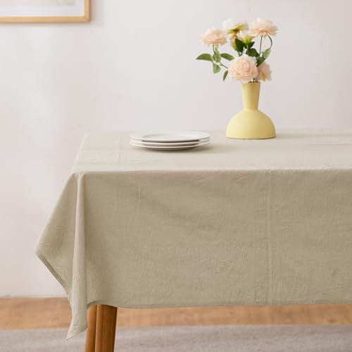 ATsense Tischdecke, Tischdecke Beige, Tischdecken Leinenoptik-100% Gewaschener Baumwolle Eckig Tischtuch 140x220 cm