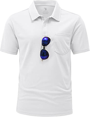 YSENTO Herren Poloshirts Kurzarm Golfshirts Atmungsaktiv Funktionell Tennis Arbeit Casual T-Shirts mit Brillenhalter(Weiß,M1)