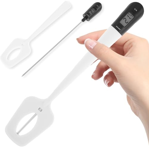 Sutowe Chocolate Thermometer Digital Candy Spatula Thermometer Reader & Stirrer 2 in 1 Liquids Cooking Stainless Steel Probe Silicone Spoon Thermometer for Oil Candy Meat(white)