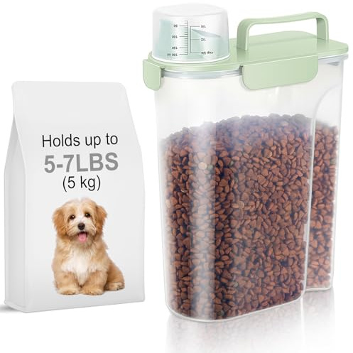 LEAWALK 5-7Lbs Dog Cat Food Storage Container with Upgraded Large Nozzle BPA-free, 4 Snap Seals Plastic Pet Food Storage Containers with Handles are Easy to Clean and Carry