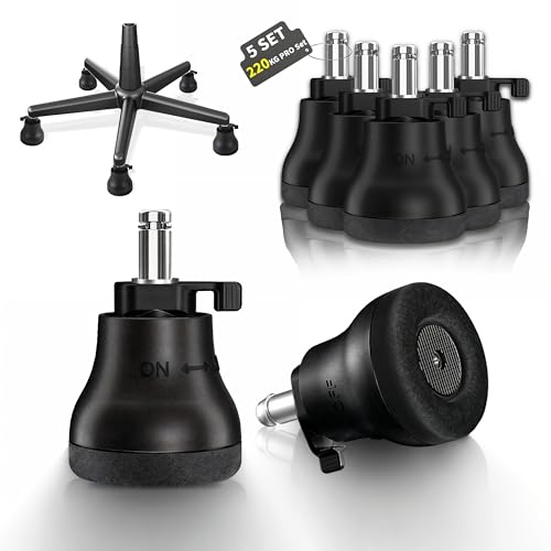 GAGUIUP Bürostuhl Gleiter 5er Set-Bodengleiter für Schreibtischstuhl 11mm x 22mm-Drehstuhl Füße Parkett Fliesen-Stuhl Fußgleite-einfacher Wechsel zwischen Radgleiten und Radstopper,An/Aus-Einstellung