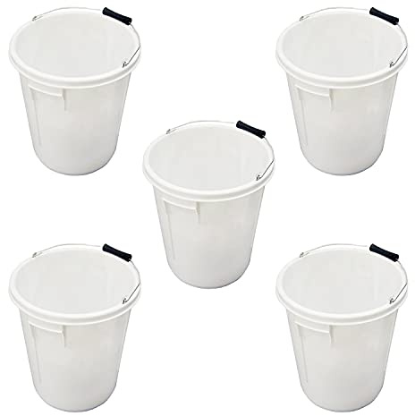 25L White Strong Round Plastic Bucket With Depth Gauge & Metal Handle - Large Plasterer's Bucket for Car Wash, Storage, Cleaning, Paint, Water - Home & Garden (5)