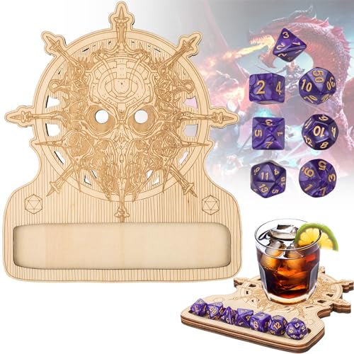 DRMFLE DND-Würfel-Untersetzer aus Holz, polyedrische Würfel, lasergraviert mit klassischen RPG-Symbolen, Gaming-Zubehör für Dungeons & Dragons, glatte Oberfläche, rutschfeste Unterseite, perfektes
