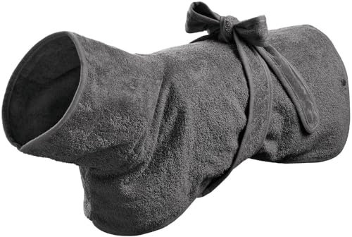 HUNTER Hundebademantel RIGA, saugstarkes Frottee, trocknet schnell, schützt vor Auskühlung, leicht anzulegen mit Gürtel, 60 °C waschbar, schützt Auto/Möbel vor Nässe, Farbe: grau, Größe: 40