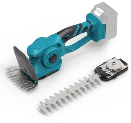 Tagliasiepi e cesoie per Erba a Batteria 2 in 1, Forbici elettriche 60° Regolabili Compatibile con Makita 18V Batteria, Tagliabordi con 2 Lame per Tagliare arbusti ed Erba (Senza Batteria)