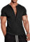 Muscle Cmdr Men's Sommer Waffle Henley Shirts Short Sleeve T-Shirt Stylish Casual 5 Buton Placket Underwear Black M