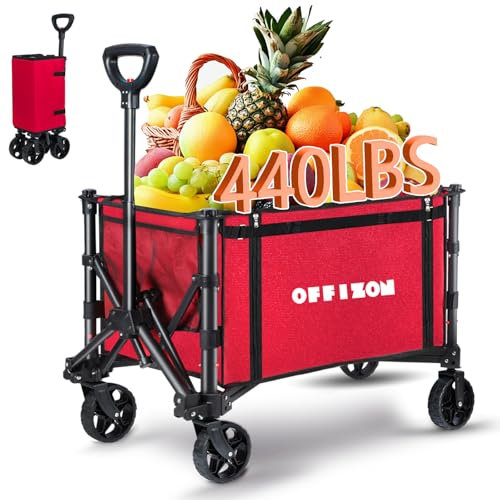 Collapsible Camping Trolley, Heavy Duty Festival Trolley, Foldable Utility Shopping Trolley on Wheels, Grocery Wagon for Camping, Sports, Garden, Shopping- 440 lbs Capacity (Red)