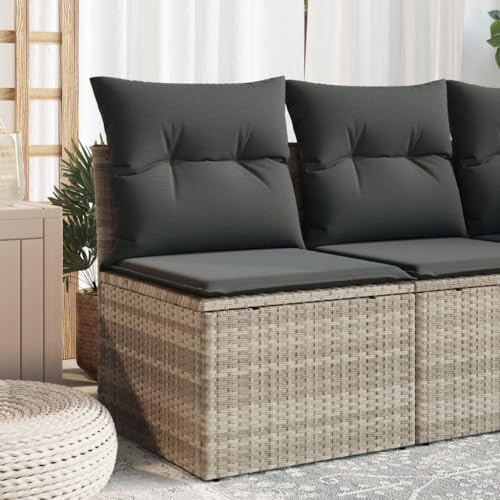 ShGaxin Gartensessel ohne Armlehnen mit Kissen Hellgrau Poly Rattan, Gartenstühle, Gartenmöbel, Balkonstuhl, Garten Stühle, Terrassenstühle, Balkonmöbel - 366190