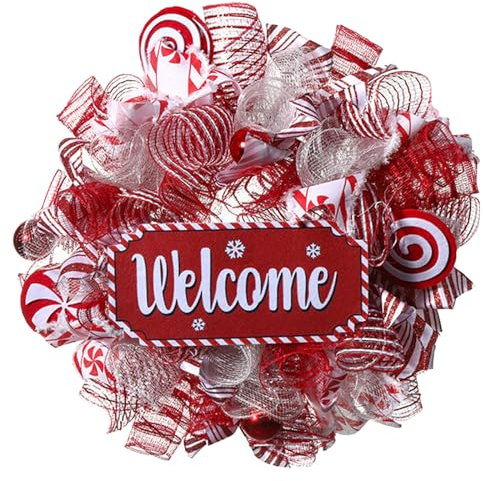 Gazebo Decorations Outdoor Christmas Wreath For Front Door With Lights Clown Wreath Christmas Mesh Door Wreaths Christmas Wreath Hat Legs Christmas Front Door Outside Wedding Decoration (H, One Size)