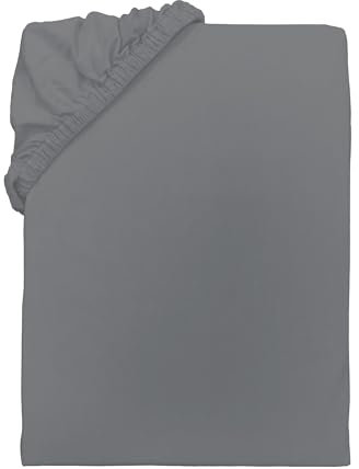 TOM TAILOR Jersey-Spannbettlaken, ca. 140-160x200 cm, 100% Baumwolle/Jersey, Mit Rundum-Gummizug, UNI, Grau (Moody Grey)