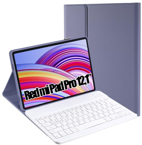 Jeloyutek Para Xiaomi REDMI Pad Pro 12,1 pulgadas, teclado QWERTZ diseño magnético desmontable teclado con funda para Xiaomi REDMI Pad Pro 12,1 pulgadas 2024, morado