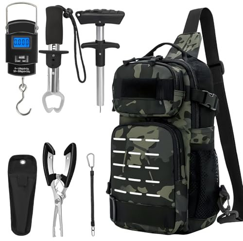 THKFISH 7 Stück Angeltaschen Set, Tactical Angeln Tragetasche mit Angelzange Tackle Kits, Fischhaken Entferner Tools, Fisch Zange mit Scheide und Werkzeug Lanyards, Digital Fishing Gewicht Skala