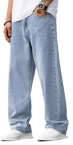 LuminBlaze Jean Baggy Homme Y2K Streetwear Vintage Jeans Loose Fit Pantalon en Denim Jean Large Homme Droit Décontracté