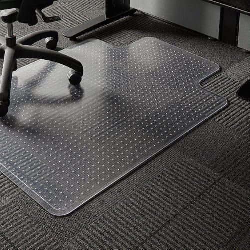 WASJOYE Office Chair Mat for Carpeted Floor, 90x120 cm Clear Carpet Floor Protector Cover PVC Rug Mat with Non-Slip Studded, 2.2mm Thick T shape Heavy Duty for Home Computer Desk Rolling Chair