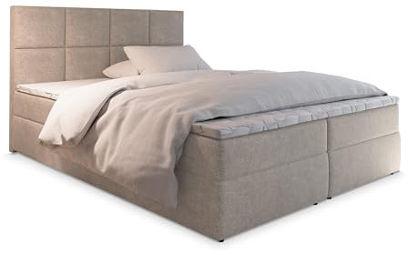 Masseno Boxspringbett Lena 140x200 cm Komplett-Set mit Matratze und Topper, Polsterbett mit Zwei Bettkästen -Beige, Cosmic 10