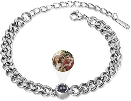 Gaosh Personalisierte Herren Armband mit Foto Projektion Armband mit Bild im Stein Foto Armband mit Eigenem Foto für Papa Mama Paar Personalisierte Geschenke Männer