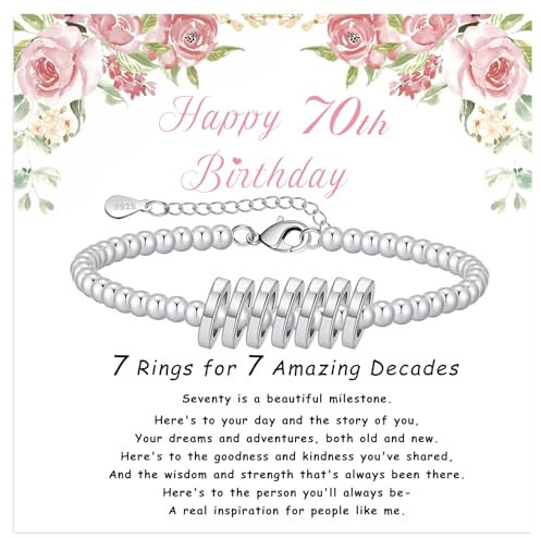 BMMYE 70th Birthday Gifts for Women Silver Bead Bracelet for Women with Birthdays Card 70th Birthday Gifts for Her