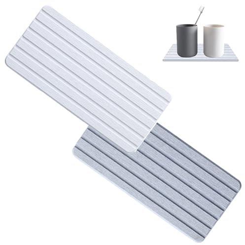 Dessous De Verre à Eau, sous-Verres De Bain, Plateau Absorbant en Terre De Diatomée, à Séchage Rapide, Polyvalents, pour La Cuisine, La Salle De Bain Et Le Lavabo (Blanc, Gris)